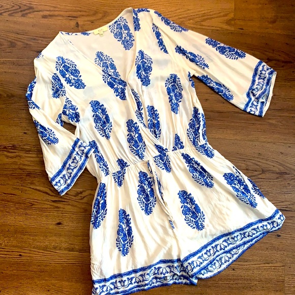 Kori Pants - Cream and Blue Romper